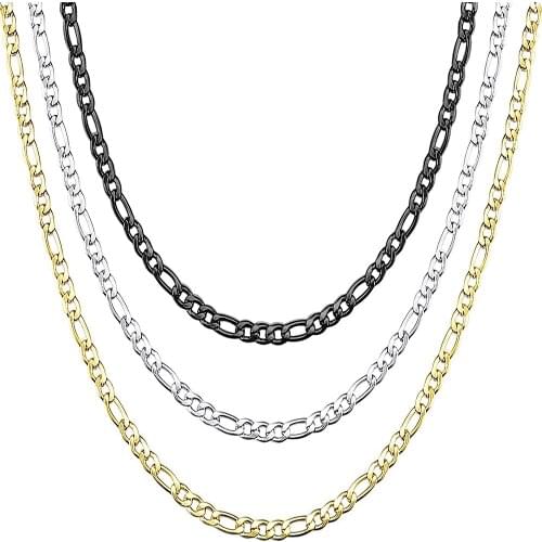 18K Gold Figaro Necklace for Men Women Stainless Steel Chain Smooth Fashion Classic Punk DIY Accessories Grunge Vintage Jewelry