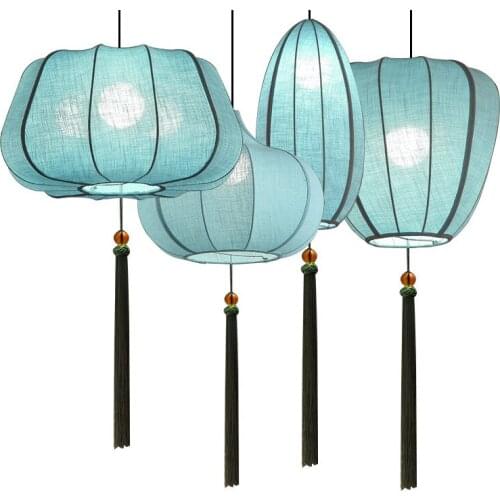 Contracted style Chinese teahouse antique cloth lantern lamp sitting room bedroom study of new Chinese style droplight