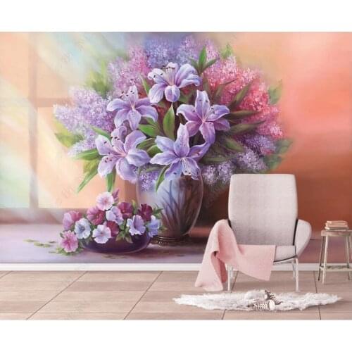 Custom mural 3d photo wallpaper European style beautiful oil painting lily lavender home decor wallpaper for wall 3 d in rolls
