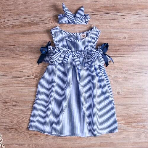 Pudcoco Girl Dress Striped Baby Girls Toddler Kid Dress Embroidery Princess Off Shoulder Party 1-5Y