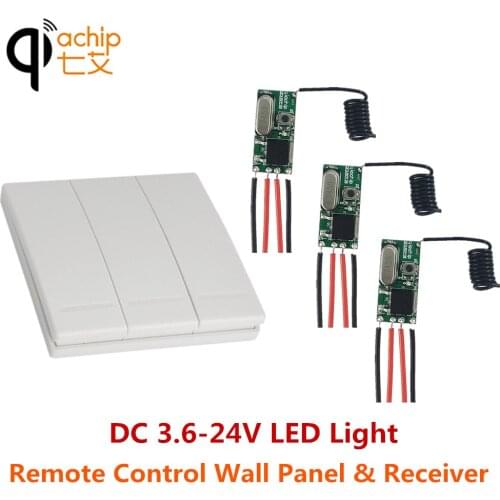 QIACHIP 3pcs 433MHz Remote Control Switch DC 5V 12V 24V Mini LED Light Receiver Relay with 3CH Wall Panel Switch Transmitter