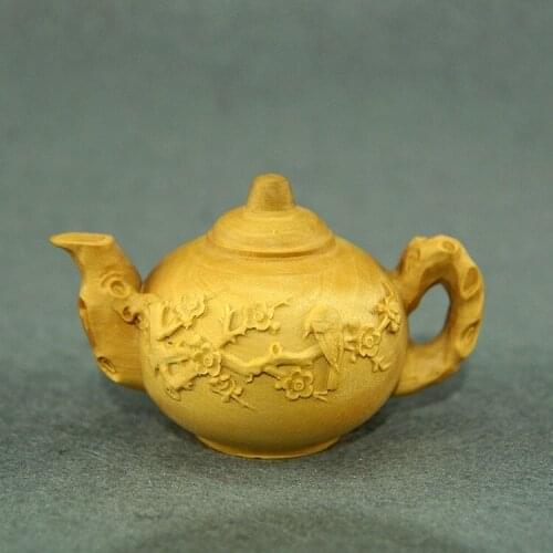 Delicado y encantador artesanías tradicionales chinas tetera de la suerte, tallada con Magpies y flores de ciruela