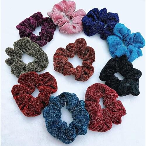 Cute Shiny Hair Scrunchies Stretchy Headband Women Scrunchie Elastic Hair Bands Rubber Hair Ties Girls Hair Accessories 7 Colors