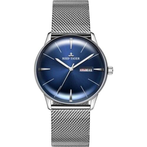 Reef Tiger Aurora Serier RGA8238 Men Fashion Business Ultra Thin Dual Calendar Dial Automatic Mechanical Wrist Watch - Steel