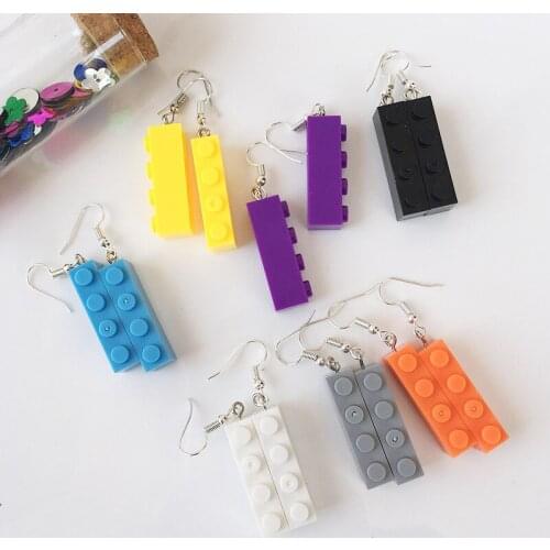 New Funny Candy Color Building Blocks Drop Earrings For Women Girls Geometric Toy Long Dangle Earring Fashion Party Jewelry Gift
