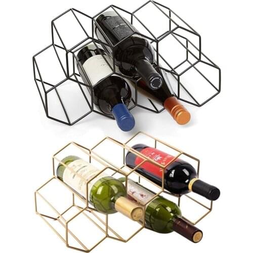 Hexagon Shape Bottle Wine Holder Display Art Metal Honeycomb Wine Rack Wine Bottle Storage Beehive Tabletop Wine Rack Home Decor