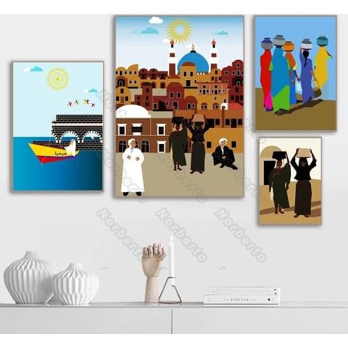 Nordic Canvas Painting Poster Magic East Jerusalem Pictures Colorful Buildings Black Women for Home Rooms Gallery Wall Decoratio