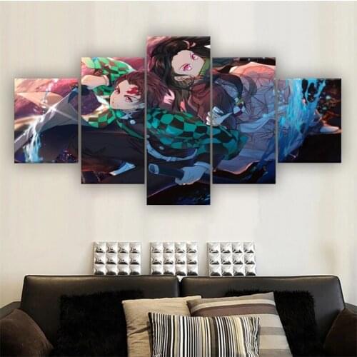 5 Pieces Modern Paintings On Canvas Demon Slayer Kimetsu No Yaiba Anime Canvas Printed Wall Art For Home Decorations Wall Decor