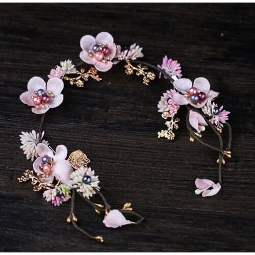 Wedding Pink Peach Flower Wreath Crown Bridal Hair Headdress Crowns Hair Accessories Party Garlands BN