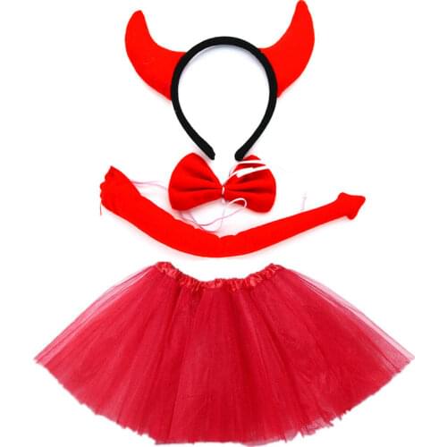 Kids Girl Devil Evil Demon Ear Costume Party Fancy Dress Cosplay Set Halloween Costumes for Kids Baby Shower Birthday Christmas