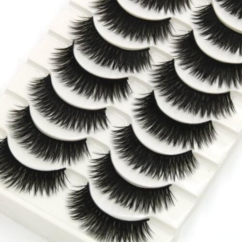 YOKPN 10 Pairs Thick False Eyelashes Handmade Black Terrier Cross Eye Lashes Fashion Ball Smoke Beauty Makeup Fake Eyelashes
