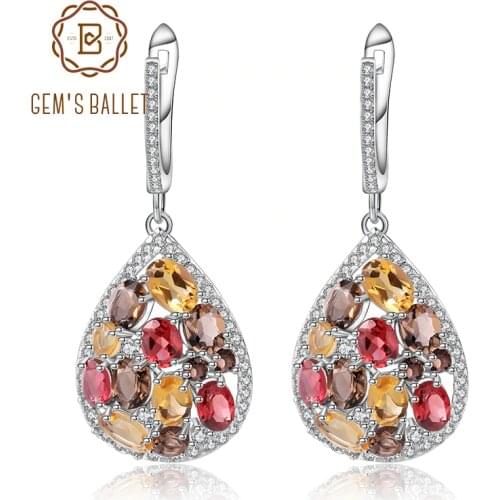 GEMS BALLET Natural Citrine Garnet Smoky Quartz Elegant Earrings 100% 925 Sterling Silver Drop Earrings for Women Fine Jewelry