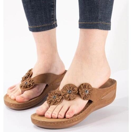 Women summer sandals 2021 new flower wedge shoes female flip flop solid color comfortable casual sandals women slippers