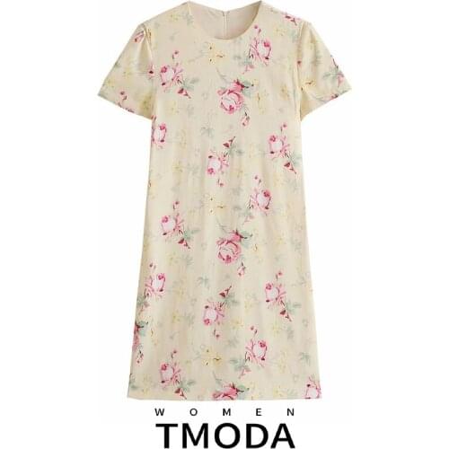 TMODA1601 Za 2021 Summer Women Floral Printed Satin Mini Dress Lady Fashion O Neck Short Sleeve Solid Casual Female Chic Vestido