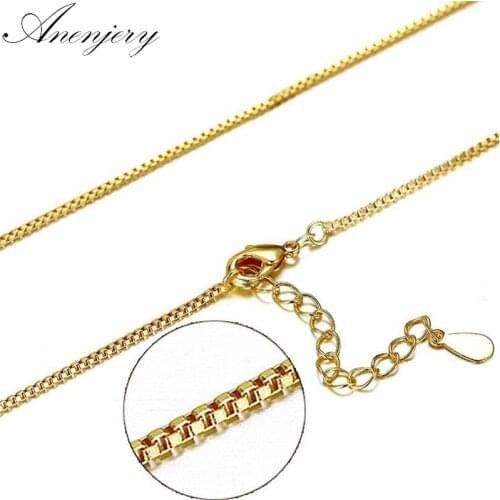 ANENJERY 925 Sterling Silver Necklace 40cm+4cm Yellow Gold Color Box Chain Necklace For Women collares S-N179