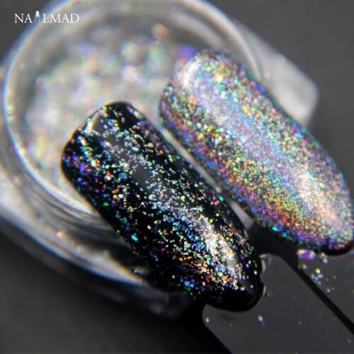 1g/box NailMAD Galaxy Holo Flakes Holographic Flakes Nail Flecks Powder Bling Galaxy Chrome Flakes