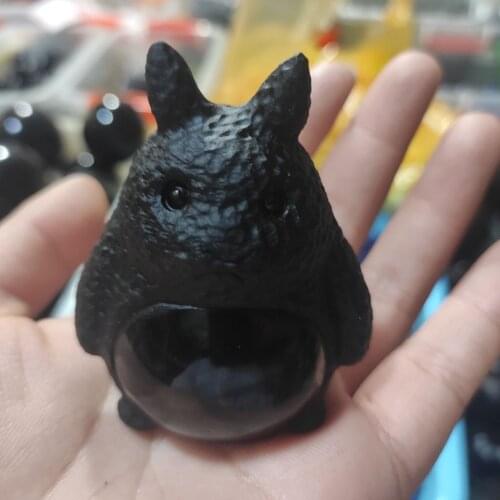 1pcs Natural Obsidian Quartz Totoro Hand Carved Crystal Polished Quartz Healing Reiki