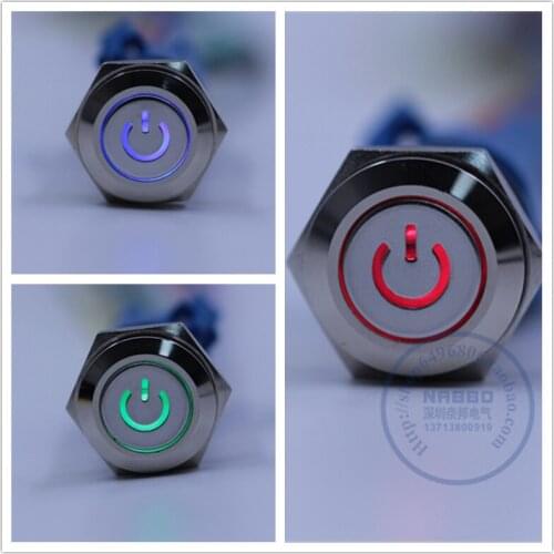 1pcs packing 12mm reset push button switch illuminated switch power symbol head led lighting metal switch 24v 220v shipping free