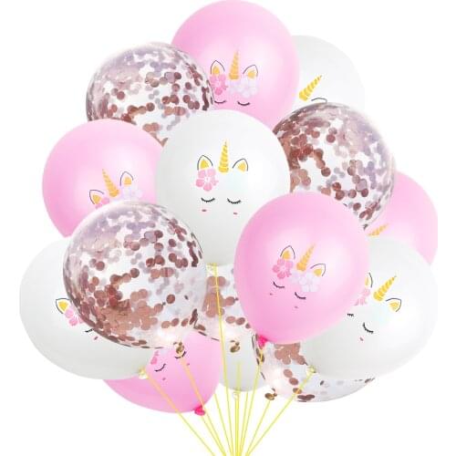 15pcs Unicorn Party Balloons Birthday Baloon Unicorn Decoration Latex Confetti Balloon Birthday Party Decoration Balloons Kids