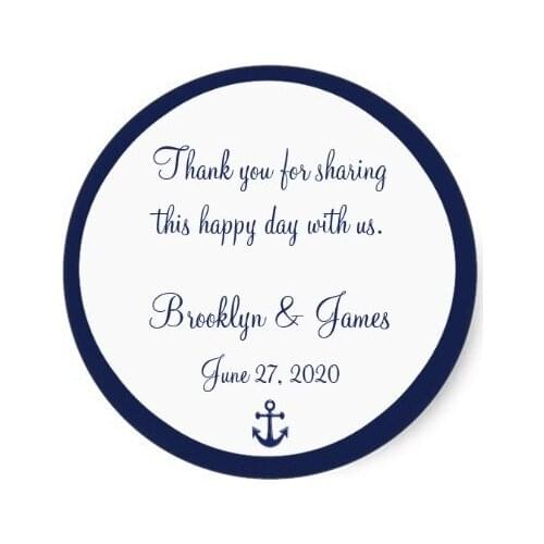 3.8cm Navy Blue Thank You Nautical Wedding Stickers
