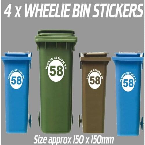 4 X White Wheelie Bin House Number Stickers Customized Personality Stickers 15cmx15cm