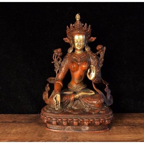 8" Tibet Buddhism Old Bronze Gilt Real gold silver Seven-eyed Tara Buddha Statue Sitting Buddha White Tara Bodhisattva Statue