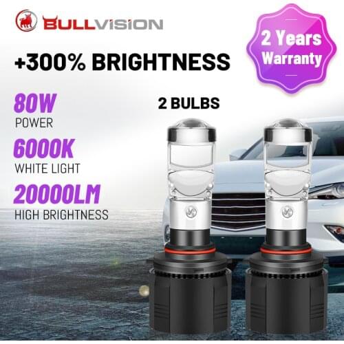 Bullvision 9005 HB3 LED Headlights Projector Lens Headlamp Bi-LED H4 H7 H11 H8 H9 9006 HB4 Sockts 20000LM High Bright Focus Bulb