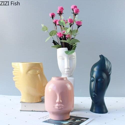 Abstract Human Face Ceramic Vases Desk Decor Minimalist Abstract Bust Portrait Statue Flowers Vase Nordic Home Decoration Modern