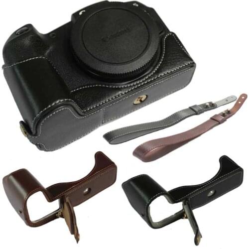 Genuine Leather Bottom Case For Canon EOS RP EOS R-P Half Body Cover With Battery Opening Black Coffee Color