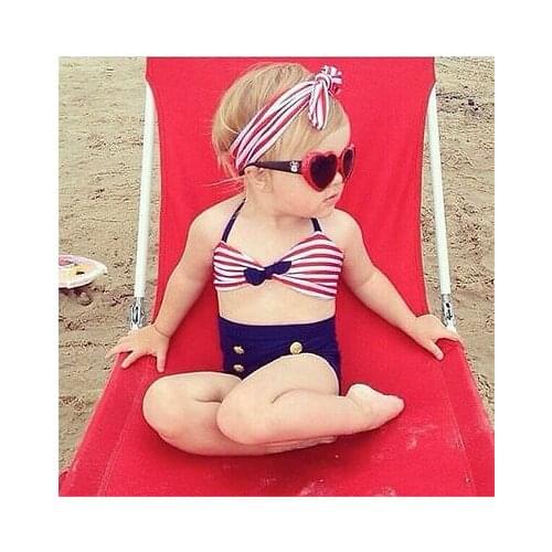 Pudcoco Todder Baby Girl Striped Bikini 2pcs Set + Headband 2020 Kids Swimwear Swimsuit Beachwear Bathing Suit for Newborns