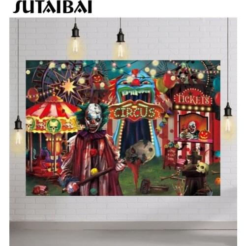 Halloween Backdrop Pumpkin Lantern Circus Carnival Horror Clown Show Photography Background Ferris Wheel Lighting Decor Banner