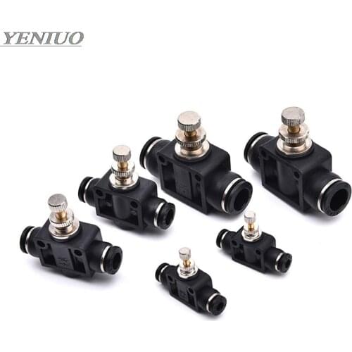 Black DSA 4 6 8 10 12MM OD Tube Flow control Throttle valve Pneumatic Fittings Pneumatic type speed control connector