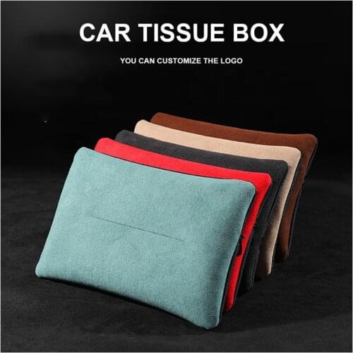 Leather Velvet Car Paper Towel Box Seat Back Hanging Creative Paper Box Multi-function Auto Armrest Box Control Paper Towel Bag