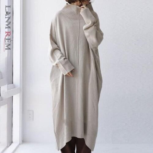 LANMREM Japanese style black loose turtleneck clothes 2021 autumn and winter slimming soft large size warm kintted dresses 2A920