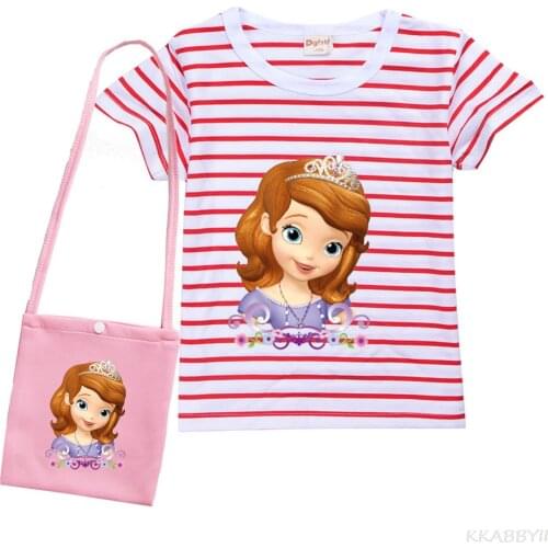 Sofia Summer Cotton T Shirt+bag for Girl Kids Cartoon Print Tops Tees Child Baby Short Sleeve t-shirt Clothes