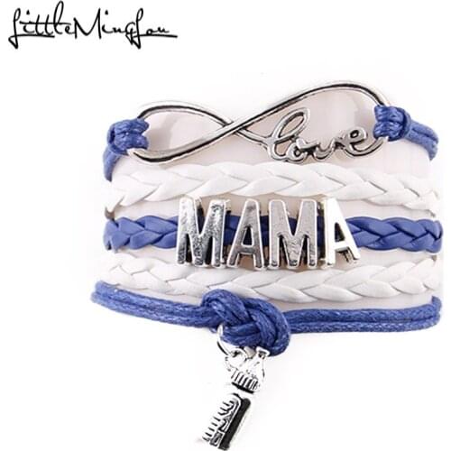 Little MingLou Infinity love MAMA Bracelet Feeding bottle charm leather wrap Bracelets & Bangles for women jewelry mom gifts