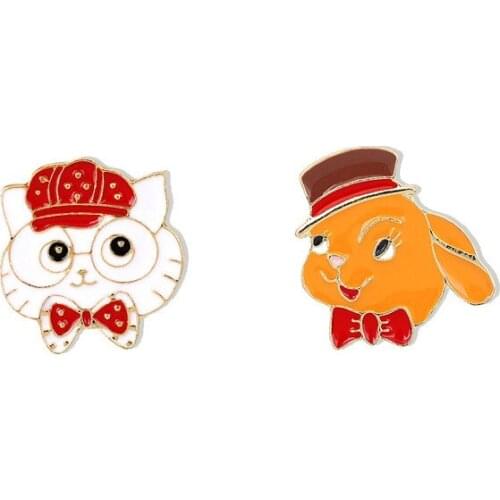 Miss Cat and Mr Dog metal enamel pin collar fun cartoon animal badge lapel brooch shirt jewelry gift