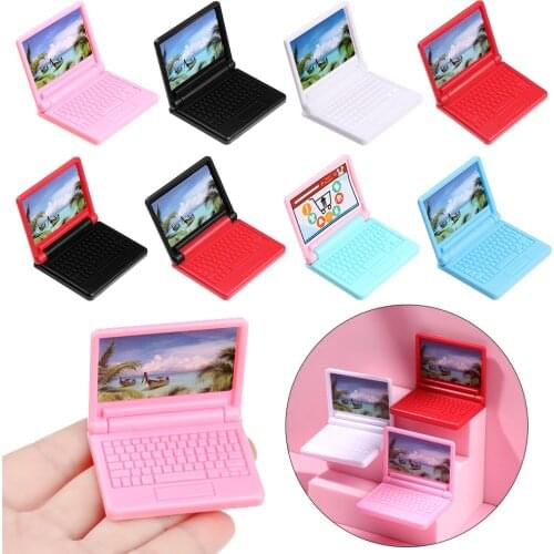 1PC Mini Laptop Cute Simulation Miniature Tablet Computer Collapsible Office Computer Model DIY Dollhouse Decoration Accessories