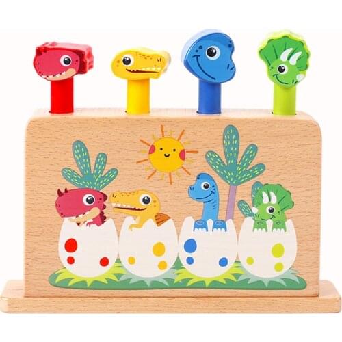 Montessori Jumping Toy Materials Object Permanence Box Dinosaur Bounce Toy Preschool Learning Toddler Wooden Toys