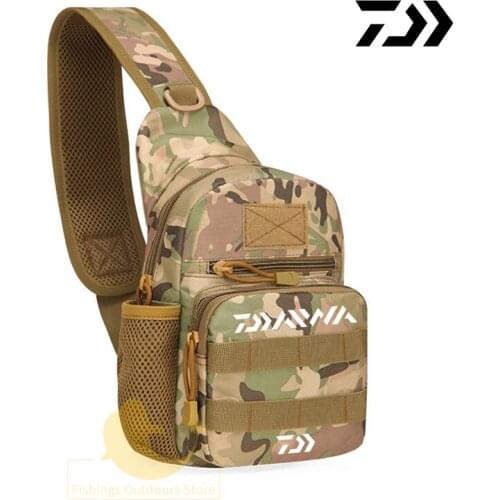 Daiwa Mens Outdoor Fishing Bag Multi-function Messengers Bag Camouflage Cycling Shoulder Bag Tactical Waterproof Chest Bags