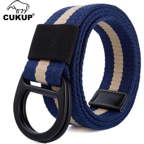 CUKUP New Fashion Design Double Ring Buckles Metal Belts Outdoor Canvas Casual Accessories 3.8cm Wide Belt for Men CBCK0150