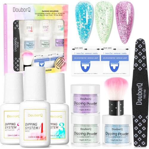 Dipping Powder Nails Set Nail Glitter Polish Chrome Kit Without Lamp Cure Decor Dust Pigment