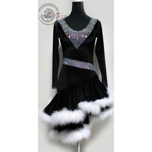 New style latin dance costumes sexy senior velvet diamond long sleeves latin dance dress for women latin dance dresses S-4X