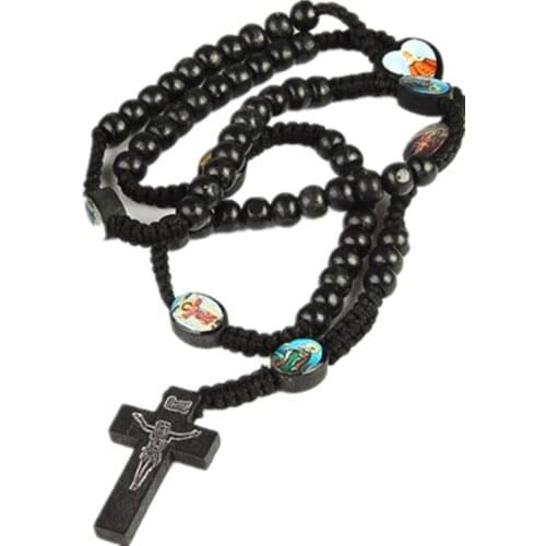 Handmade Catholic Arcylic Faceted Black Rosary Beads Necklace Fashion Hand Knotted Party Choker Unisex Jewelry