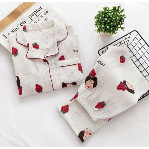 Cotton Pajamas Women Kawaii Cartoon Print Homewear Set Spring Autumn Two Piece Sleepwear Female Long Sleeve Plus Size Loungewear