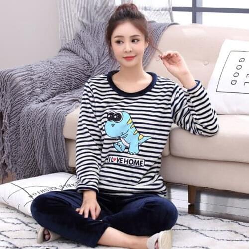 Plus size lounge set women coral fleece sleepwear 2020 new autumn and winter female cartoon pajama sets teenager girl 3xl 4xl