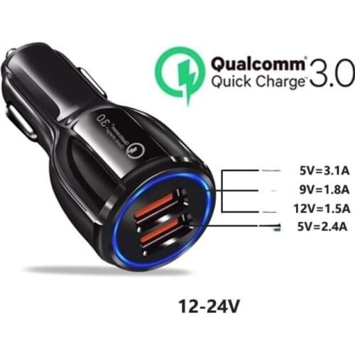 QC3.0 Fast Charge Car Charger Car Mobile Phone Charger 3A Dual Port USB Cigarette Lighter Car Charger 3.0 Dual USB Car Charger