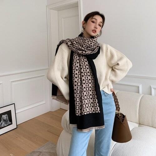 2021 Luxury brand winter double-sided scarf women cashmere warm scarf thickened soft shawl wrap