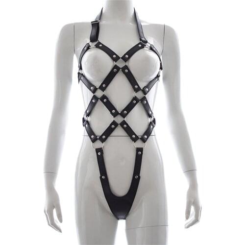 Sexy Leather Corset Bondage harness belt Porno lingerie bodysuit women body night club fetish lingerie crotchless exotic apparel