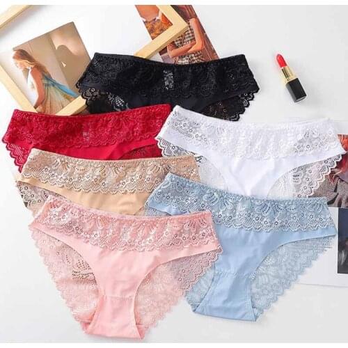 Sexy Breathable 1Pcs Elastic Lace Female Underpants Seamless Pure Color M/L/XL Mid-waist